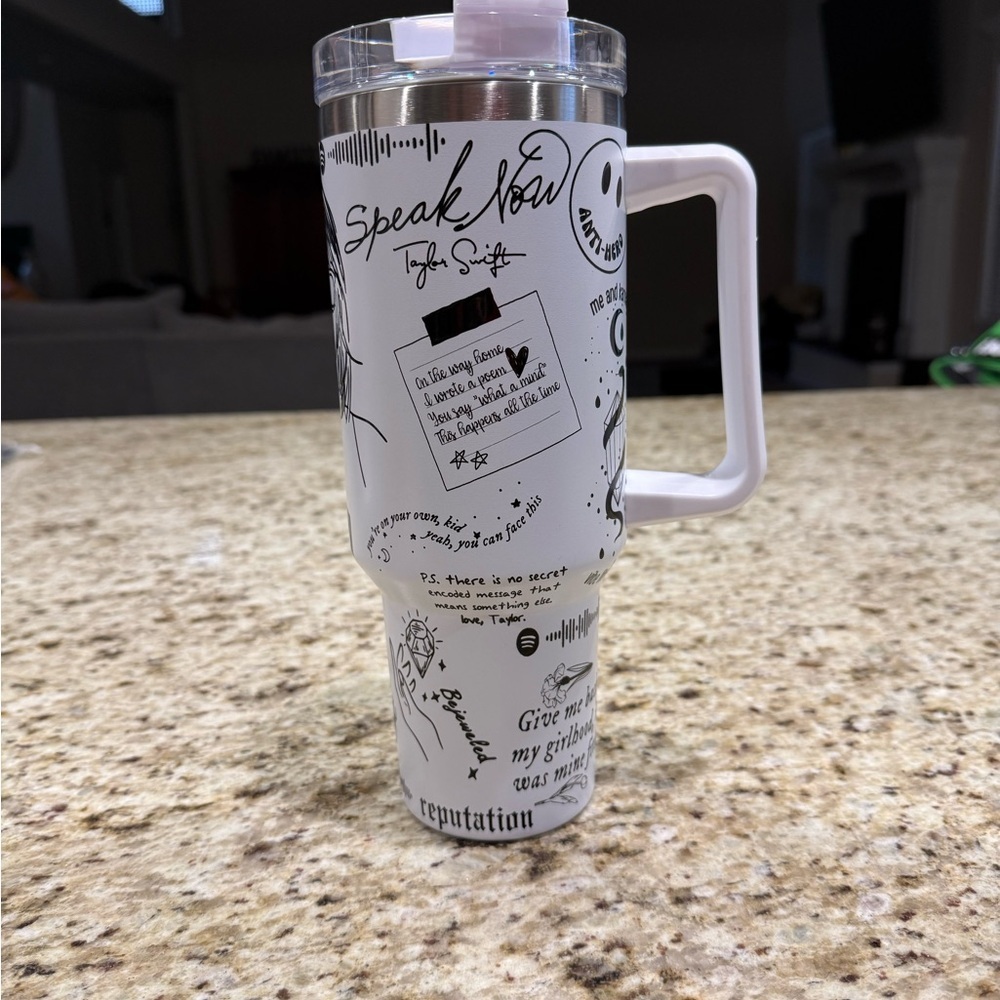 Insulated Tumbler White With Handle Lid Taylor Swift  Music Celebrity Theme 40oz